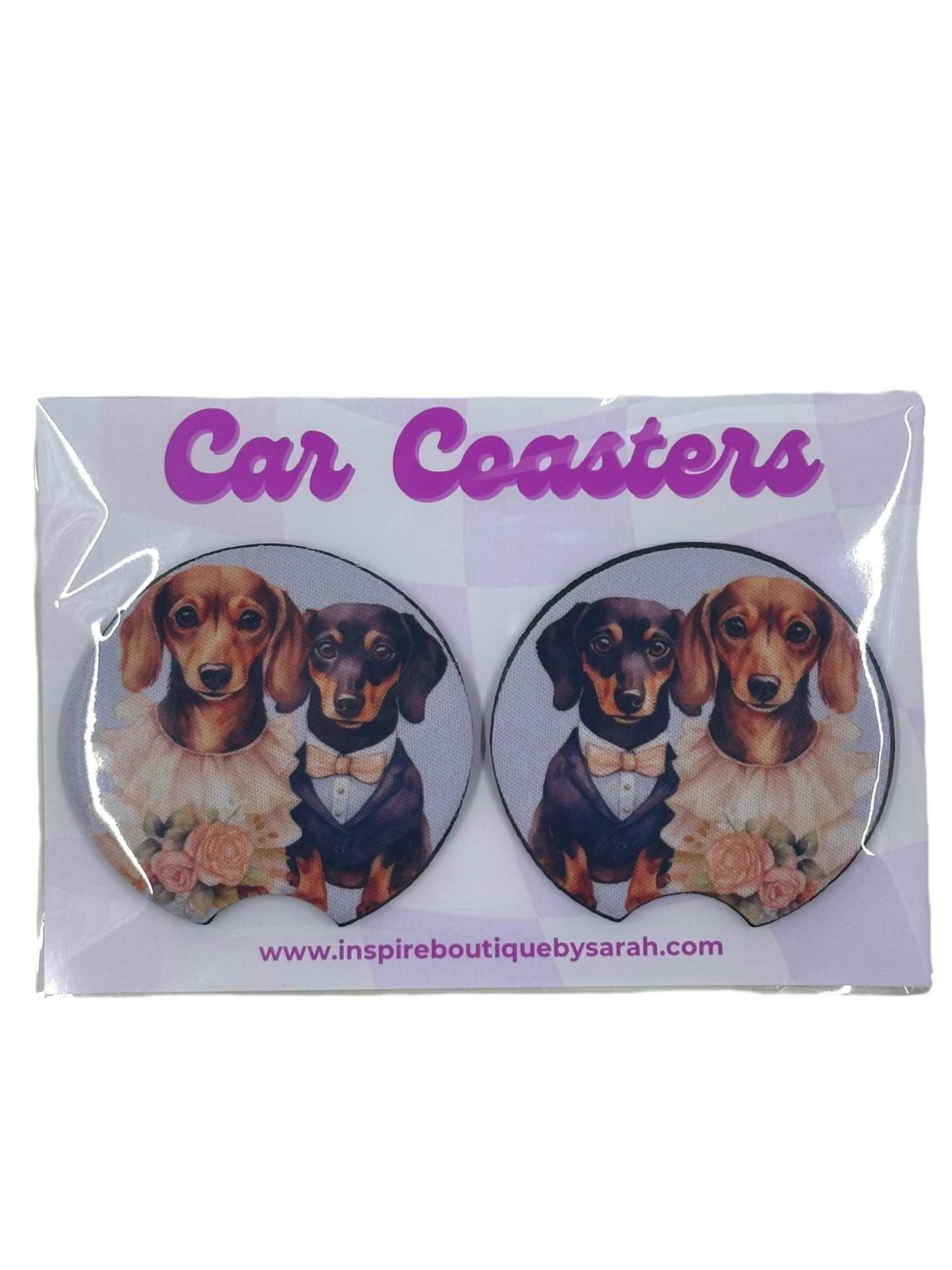 Car Coasters - Dachshund Wedding (2pcs)
