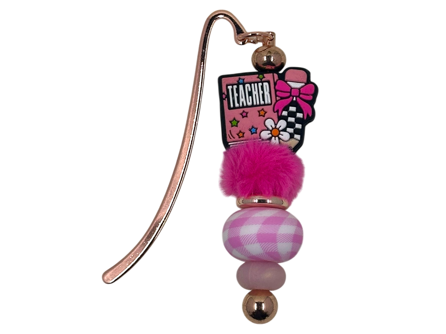 Beaded Bookmark - Teacher Pink