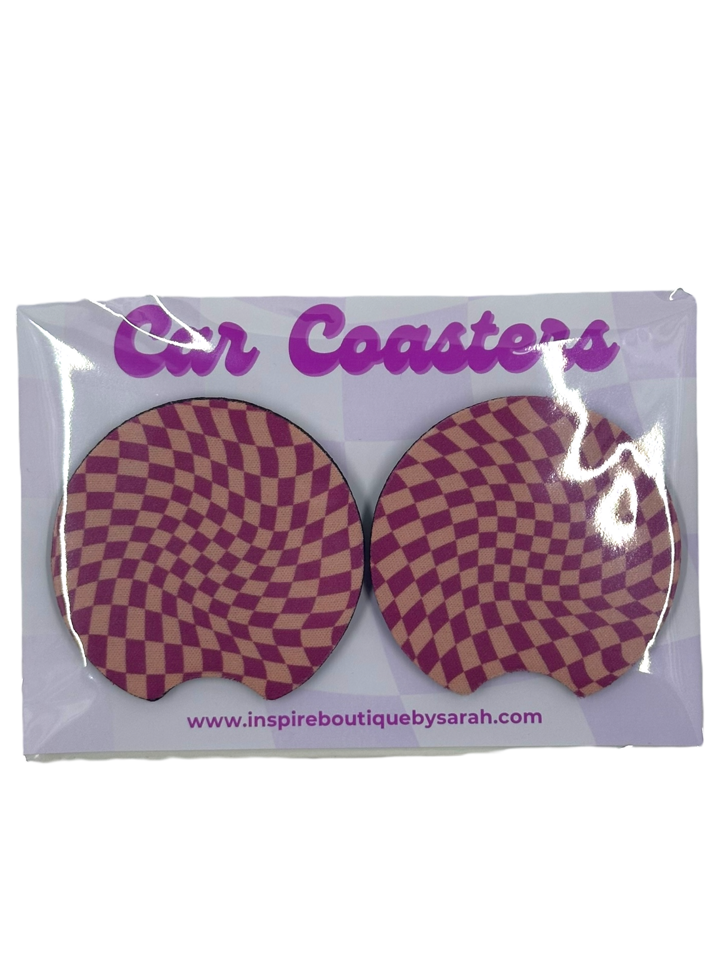Car Coasters - Pink Checkers (2pcs)