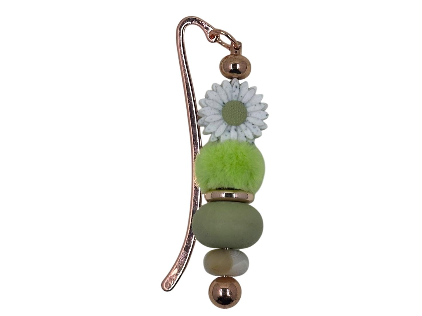 Beaded Bookmark - Green Flower