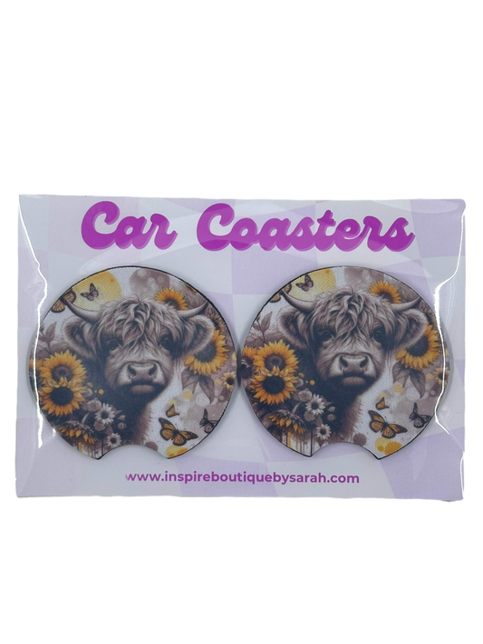 Car Coasters - Sunflower Cow (2pcs)