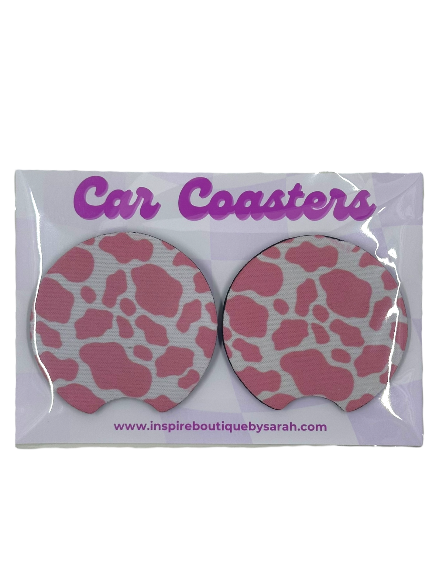 Car Coasters - Pink Cow Print (2pcs)