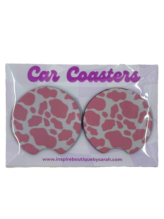 Car Coasters - Pink Cow Print (2pcs)