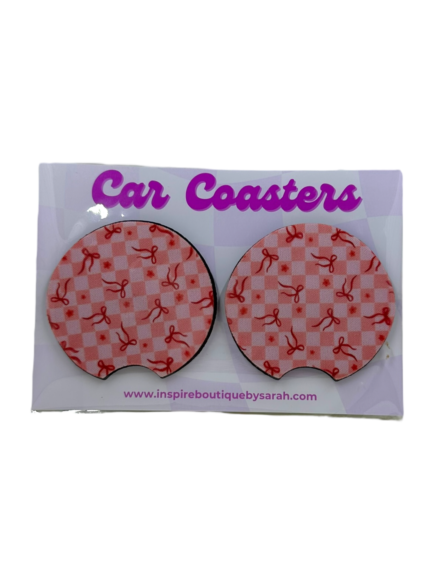 Car Coasters - Pink Bows (2pcs)