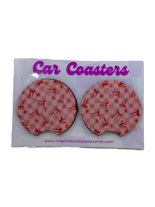 Car Coasters - Pink Bows (2pcs)