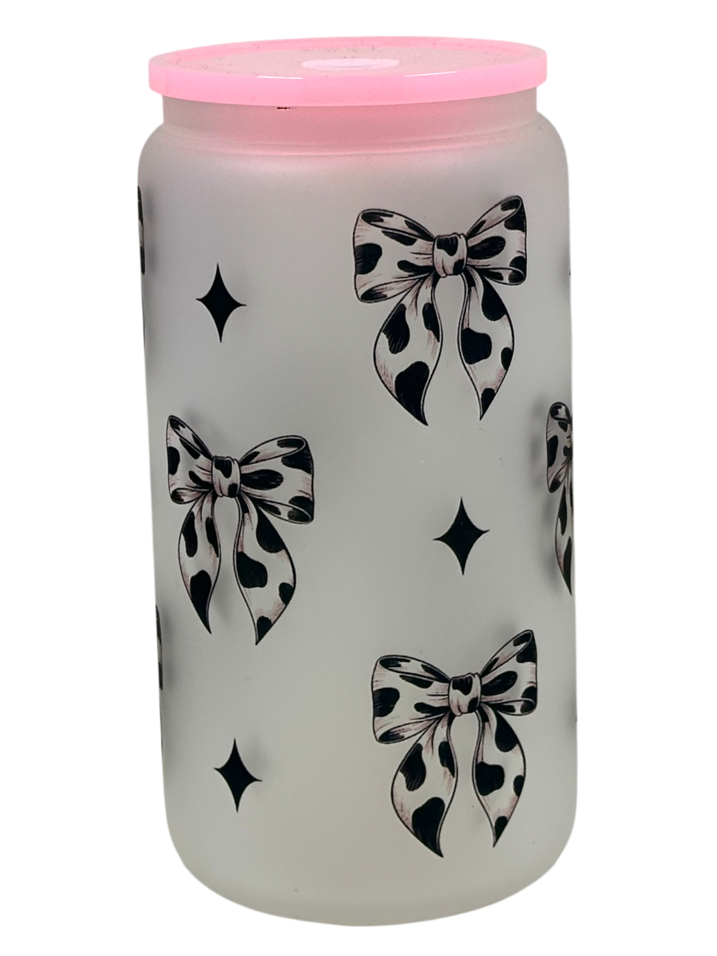 Frosted Tumbler - Cow Pattern Bows