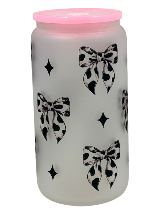 Frosted Tumbler - Cow Pattern Bows