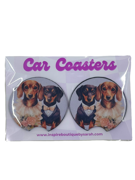 Car Coasters - Dachshund Wedding (2pcs)