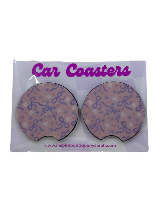 Car Coasters - Blue Bows  (2pcs)