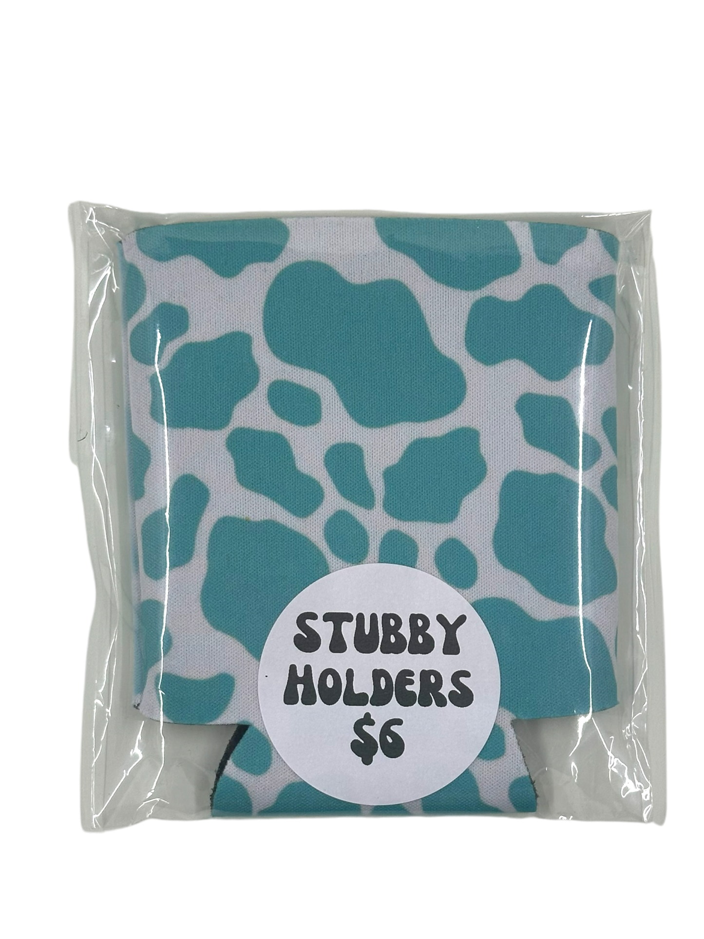 Stubby Holder - Teal Cow Print