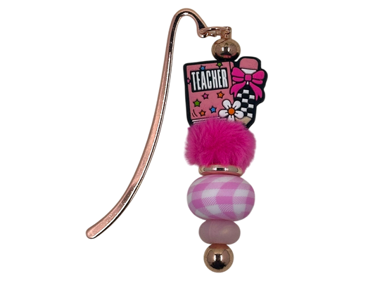 Beaded Bookmark - Teacher Pink