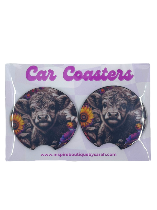 Car Coasters - Highland Cow  (2pcs)