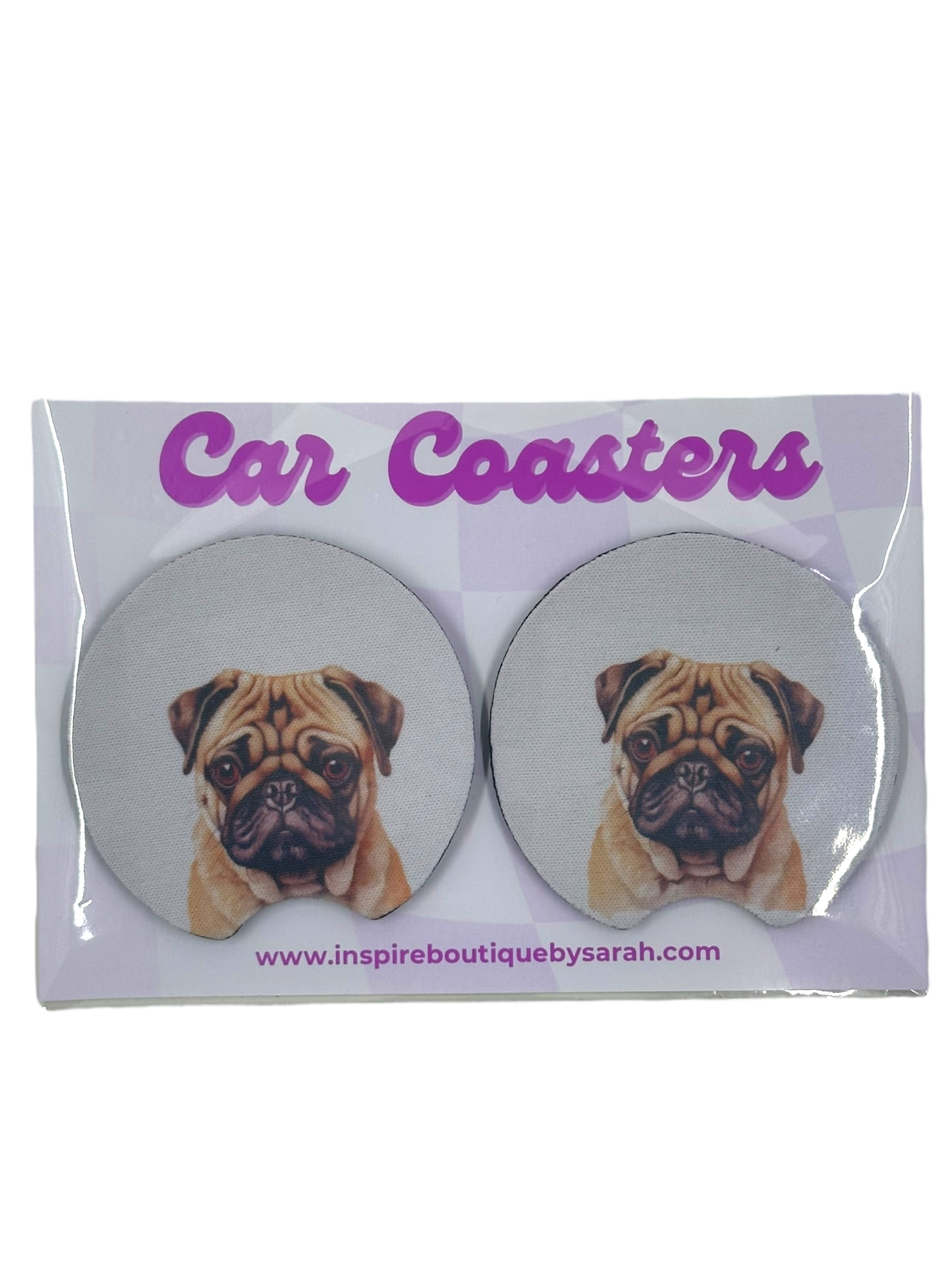 Car Coasters - Puggy Portrait (2pcs)