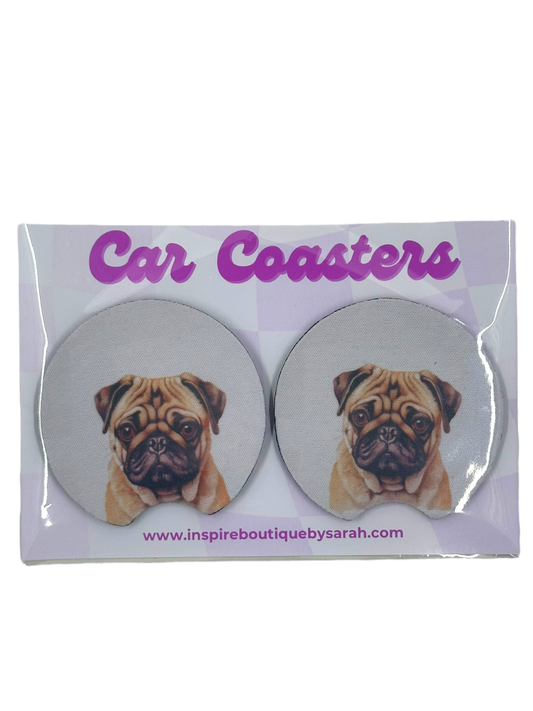 Car Coasters - Puggy Portrait (2pcs)
