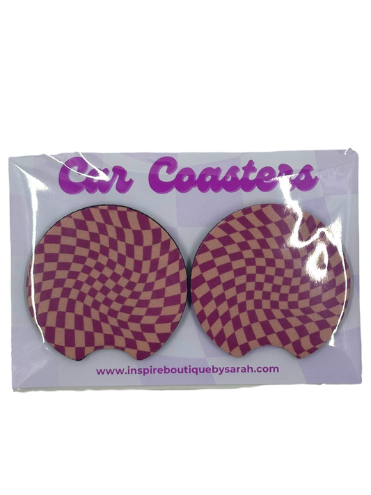 Car Coasters - Pink Checkers (2pcs)