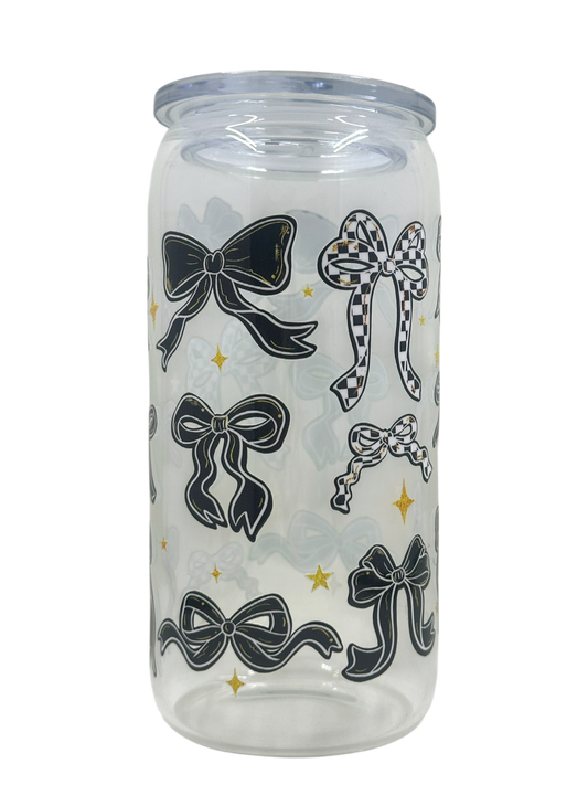 Glass Tumbler - Checkered Bows